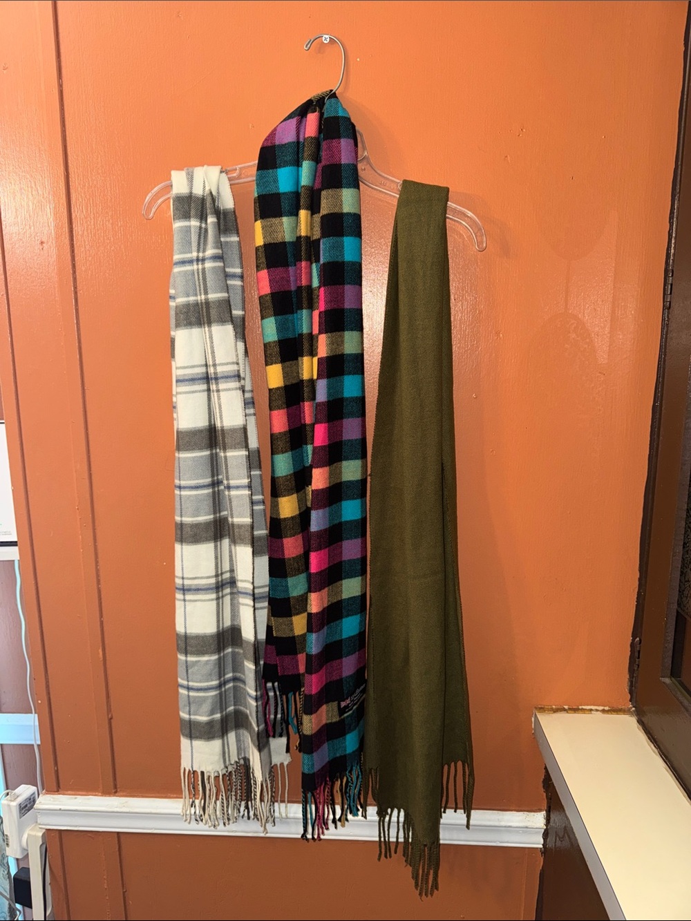 100% cashmere Plaid Scarf - Multicolor, Olive Green & Gray